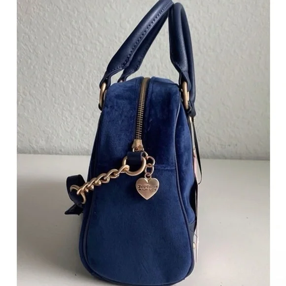 Juicy Couture Retro Vibe Satchel Regal Blue Velvet Velour Crossbody Bag NWT $99